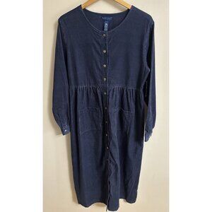 Vintage 90s Karen Scott Blue Corduroy Shirt Dress Long Sleeve Praire 12 NEW